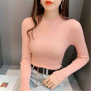 Suéter Feminino de Gola Alta K1319 para Outono, Pullover de Manga Longa, Slim Fit, Camiseta de Tricô Versátil - Product Image 1