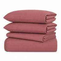 Ensemble de draps de lit en polyester couleur rose poussiéreuse, 4 pièces, drap-housse en microfibre douce, drap plat, 2 taies d'oreiller, literie toutes saisons