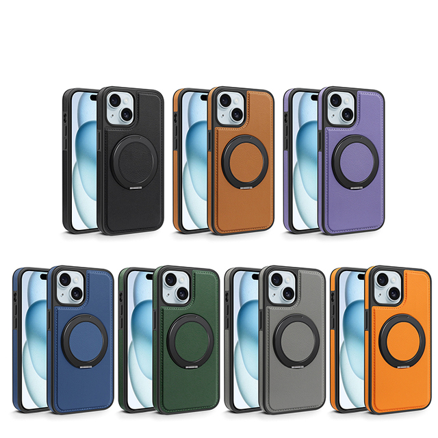 PU Leather Mobile Cover for iPhone 14 13 12 11 Pro Max Magnetic Phone Case With Ring Kickstand for iPhone 15 16 Pro Max