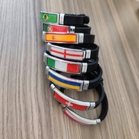 Bracelets en acier inoxydable et silicone avec drapeaux du Brésil, d'Espagne, du Portugal et de l'Angleterre pour la décoration