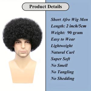 Perruque <span class=keywords><strong>Afro</strong></span> Fluffy Disco Rétro Années 70 pour Hommes Perruque Synthétique Bouclée avec <span class=keywords><strong>Bonnet</strong></span> en Filet Élastique pour Halloween Cosplay Fête Costumes - Product Image 2