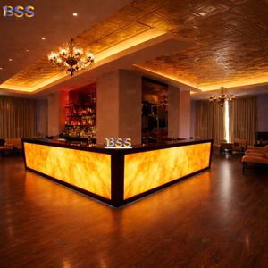 Bancone <span class=keywords><strong>Bar</strong></span> a Forma di <span class=keywords><strong>L</strong></span> Moderno per Nightclub e Ristoranti con Piano in Marmo Traslucido e Granito Nero Onice - Product Image 4