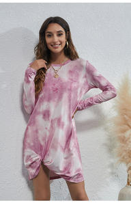 Vestido holgado de gran tamaño con cuello redondo para mujer, vestido informal holgado de talla grande Tie Dye Midi, vestidos de manga larga Twist Together - Product Image 4