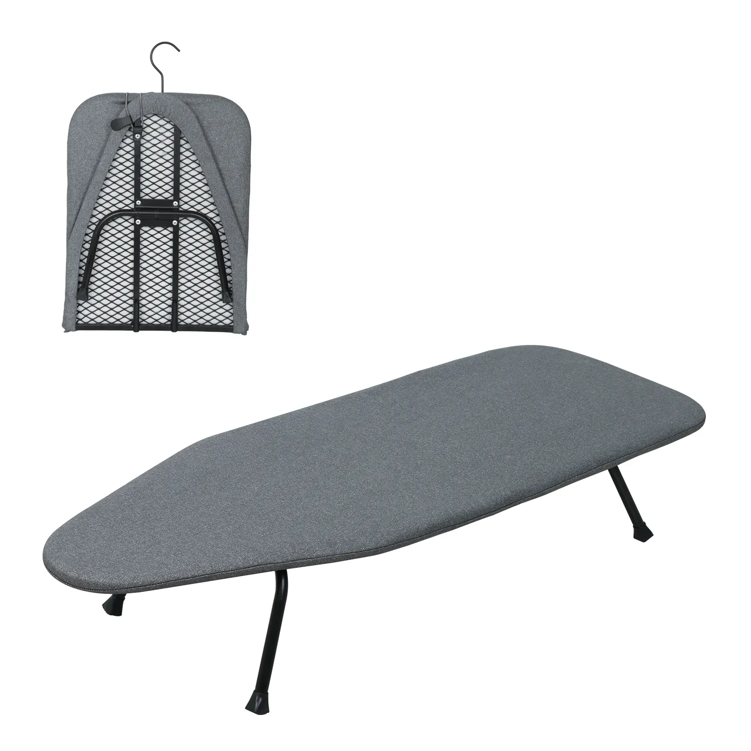 Papan setrika lipat atasan jaring logam Mini, papan setrika kecil bisa dilipat untuk meja