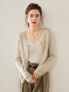 カスタムレディースカシミヤニットカーディガン、ゆったりVネックジッパー付き薄手サマーカシミヤコートセーター - Product Image 4