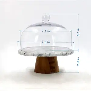 High Quality Marble Tray Base With Glass Dome Eco-Friendly Round Cake Cover Baking Turntables Wedding Cake Stand