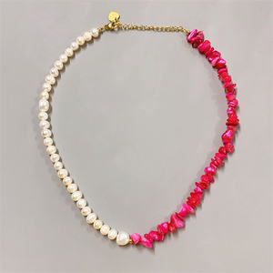 Thép Không Gỉ Ngọc Trai Nước Tươi Với Đá Quý Vòng Cổ Handmade Đính Cườm Vòng Cổ - Product Image 4