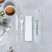 Couverts biodégradables cuillère couteau fourchette avec serviette CPLA Fabricant compostable à base de plantes Emballage personnalisable couleur