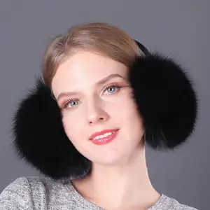 Cache-oreilles en fourrure de renard véritable unisexe, couvre-oreilles d'hiver pour hommes et femmes