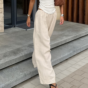 Enyami alla moda in cotone comodo e Chic da donna Casual pantaloni larghi larghi con tasche larghe pantaloni della tuta elasticizzati in vita - Product Image 3