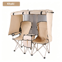 Chaise de camping pliante en métal pour deux personnes avec auvent intégré soleil/pluie, design moderne, pour loisirs en extérieur, pêche, plage, chaise de réalisateur