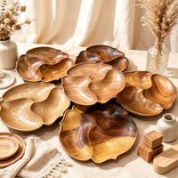 Plateau en bois massif sculpté à la main, 3 zones, pour fruits secs et collations, bol en bois divisé, décoration de table pour la maison