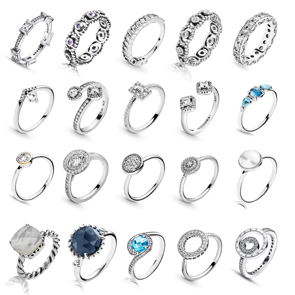 2023 baru 100% S925 Klasik geometris zirkon kristal biru busur cangkang kepingan salju interwoven cincin grosir pernikahan wanita cincin
