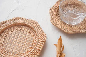 Arte Mural Tejido Bohemio, Platos Decorativos de Ratán Festoneados, Centros de Mesa y Decoración para Bodas - Product Image 3