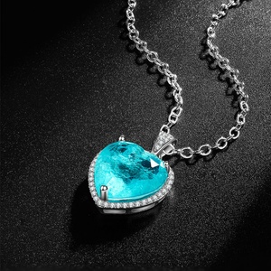 Fashion Jewelry Eco-friendly <b>Copper</b> 12*12MM Simulation Paraiba Blue Zircon Gemstones Love Heart Pendant Necklace for Daily Wear - Product Image 4