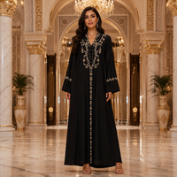 Abaya brodée, pull-over fluide à col rond, coupe ample, élégante, robe de soirée modeste, manches longues, robe de fête pour l'Aïd pour femmes