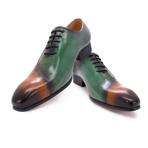 ASTON M.JAZZ Men's <b>Square</b> Toe Leather Oxford Lace-up Shoes Business Formal Style Multi-Color Breathable Anti-Slip Patchwork - Product Image 3