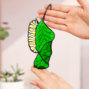 Attrape-soleil en verre teinté personnalisé, <span class=keywords><strong>chenille</strong></span> <span class=keywords><strong>monarque</strong></span>, fait main, cadeau de Noël pour les amateurs de papillons et de la nature, décoration intérieure - Product Image 2