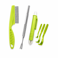 Kit d'outils d'élimination des tiques 6-en-1 en acier inoxydable et plastique avec peigne anti-puces et extracteur - Portable et ultra-sûr pour chiens, chats et chevaux