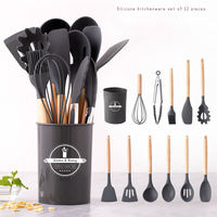 Ensemble d'ustensiles de cuisine en silicone RTS Stock, spatule, pelle, cuillère avec manche en bois, 12 pièces
