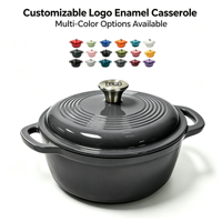 Cocotte en fonte émaillée 4,55 L avec couvercle 26 cm, ustensile de cuisson robuste pour la cuisson du pain, le braisage des ragoûts, compatible four
