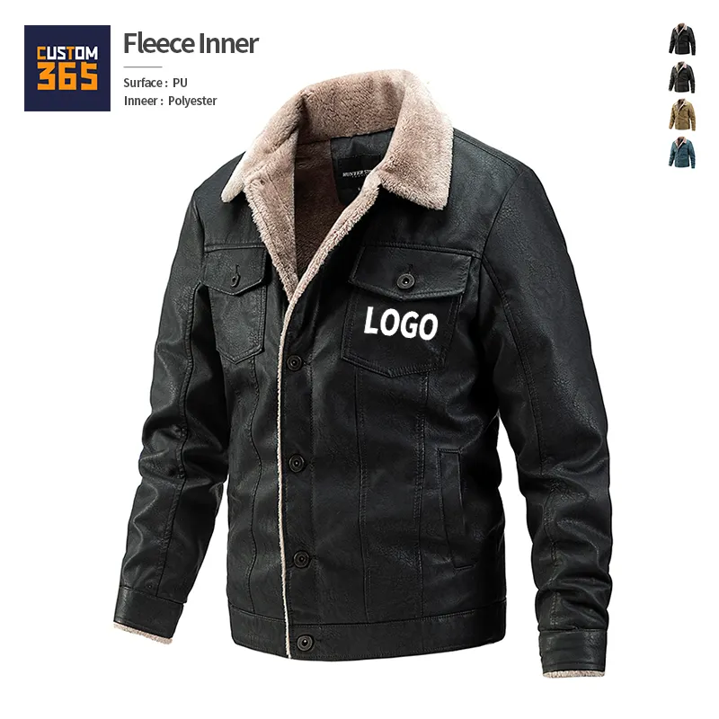High Quality Fleece Black Stylish Men's Custom Clothing Winter Coats Leather Jacket For Men