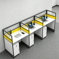 Poste de travail modulaire moderne pour 3 personnes, bureau cloisonné avec cadre en aluminium, armoire mobile verrouillable