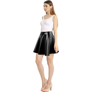 Women Bright Metallic Latex <strong>Wet</strong> <strong>Look</strong> Clubwear High Waist Girls Black Shiny Flared Mini Skating <strong>Skirts</strong> - Product Image 3