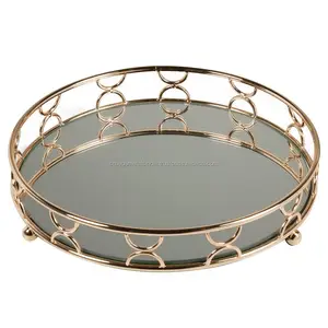 Plateau palissandre décoratif en métal or Rose, pour la décoration et le service de la maison, vente en gros - Product Image 1