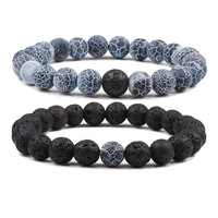Bracelet en agate naturelle mate à veines de dragon de feu, perles rondes multicolores, bracelet extensible pour couple