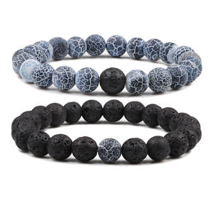 Bracelet en agate veinée de dragon de feu mat naturel, couleurs mélangées, perles rondes, bracelet extensible pour couple - Product Image 4