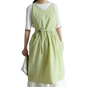 A-line Apron V-neck Sleeveless Cotton Solid Color Adult Apron For Cooking Daily Use Green Lake Blue Light Green - Product Image 5