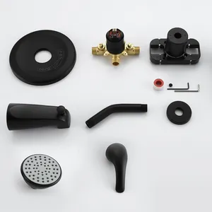 Aquacubic CUPC Multi-function Matte Black Wall Mounted Bathroom Shower Bathtub Faucet Mixer System Set