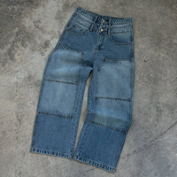 Pantalon en jean large personnalisé pour homme, double taille, style workwear, avec double genouillère, en denim robuste vintage, type charpentier