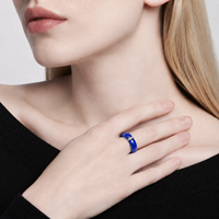 Bague large en céramique haute technologie bleue avec accent en acier inoxydable argenté, cadeau unisexe, vente en gros, fournisseur OEM ODM personnalisé