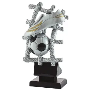 Trofeo di Calcio in Resina: Design Esclusivo con Scarpino, Pallone e Rete – Personalizzabile con Incisione a Colore - Product Image 1