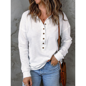 Pull tricoté décontracté pour femme grande taille, à manches longues, col à revers boutonné, couleur unie, collection automne-hiver, idéal pour le dropshipping Shopify - Product Image 2
