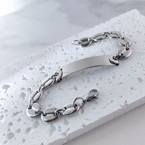 Chunky Stainless Steel 18K Gold PVD Plated Curved Bar <strong>Bracelet</strong> Coffee <strong>Bead</strong> Chain <strong>Bracelet</strong> for Women Men Laser Engraved Jewelry - Product Image 6