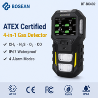 Détecteur de gaz portable 4 en 1 Bosean CH4 H2S CO O2 CE ATEX SIL IP67 avec écran LCD couleur, alarme sonore, lumineuse et vibrante, diffusion naturelle