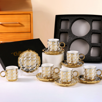 Tasse à thé en céramique européenne plaquée or moderne de luxe 2025 Coffret cadeau Tasse et soucoupe Ensemble cadeau de 6 tasses à café et soucoupes