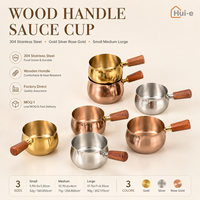 Tasse à sauce en acier inoxydable 304 avec manche en bois durable et résistant à la rouille, compatible micro-ondes, design vintage de luxe léger, vente en gros