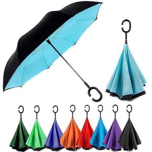 Parapluie inversé double couche coupe-vent en fibre de verre noir, le plus vendu, avec sac en polyester personnalisé pour voiture et cadeaux d'affaires - Product Image 3