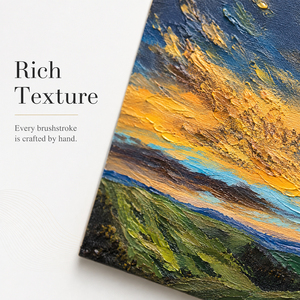 Drammatico Tramonto su Colline Ondulate, Dipinto a Olio Fatto a Mano, Nuvole Dorate e Arancioni, Paesaggio Impressionista, Cielo Colorato, Arte su Tela - Product Image 2