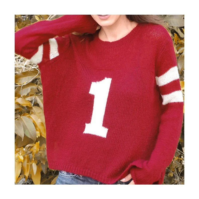 Strickwarenhersteller individuelles Logo rot gestricktes Jersey elegantes bequemes Damen-Top Springover Fußballpullover für Damen