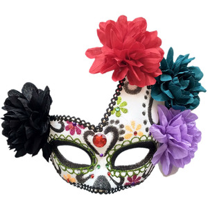 Masque <span class=keywords><strong>de</strong></span> mascarade mexicain pour le Jour des Morts, masque <span class=keywords><strong>de</strong></span> crâne en sucre avec fleurs pour femmes et hommes, masque fantaisie pour fête <span class=keywords><strong>de</strong></span> carnaval, accessoires <span class=keywords><strong>de</strong></span> déguisement - Product Image 1