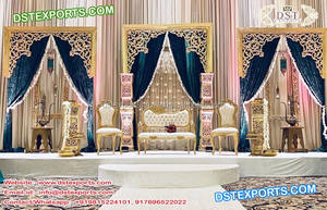 Decoración de Escenario de Boda con Pavo Real de Sri Lanka, Escenario de Boda Tradicional del Sur de la India con Pavo Real de Fibra, Escenario Dorado para Bodas Indias en EE. UU. - Product Image 4