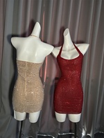 Robe moulante dos nu sexy Robe de soirée club sans manches en strass brillant Robes scintillantes Mini robe de soirée élégante