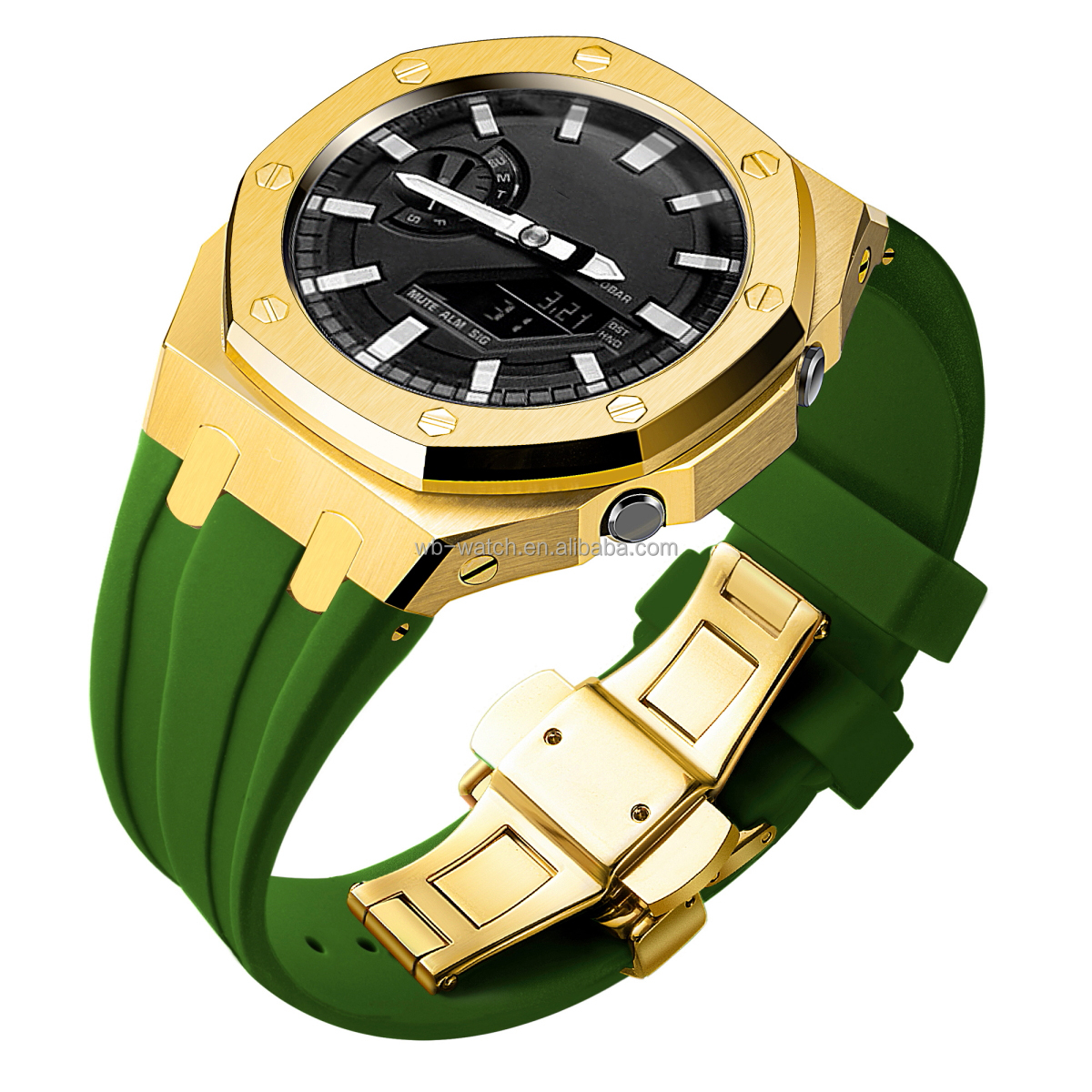 Boîtier doré + bracelet vert