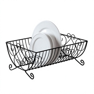 Vintage Metal <b>Dish</b> Rack Rectangular <b>Standing</b> Type Rust Resistant Non-folding Storage Holder Kitchen Tableware Single Tier - Product Image 1