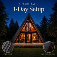 Kit de maison préfabriquée en forme de A, structure en acier imperméable, petite cabane triangulaire avec façade en verre pour glamping, hôtel de vacances